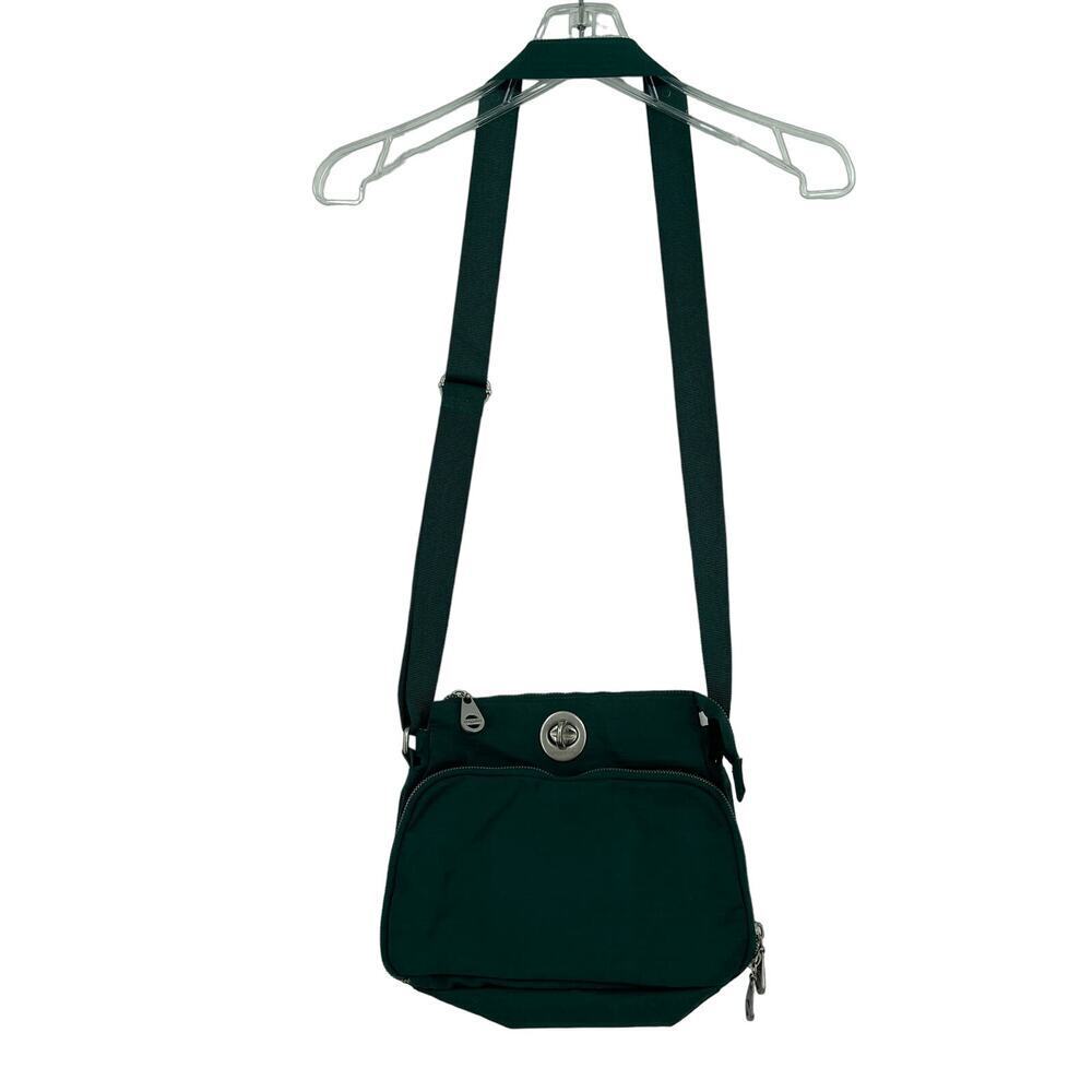 Baggallini Nylon Crossbody Bag Green Twist Lock Top Zip Multi Pocket‎ Handbag